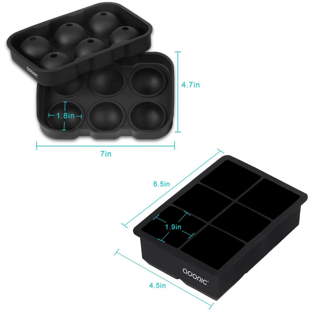 Sphere Ice Ball Maker with Lid and Large Square Ice Cube Molds