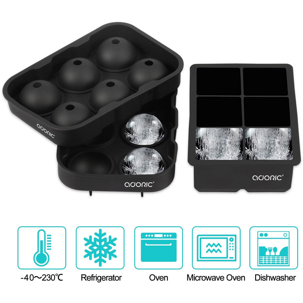 Sphere Ice Ball Maker with Lid and Large Square Ice Cube Molds