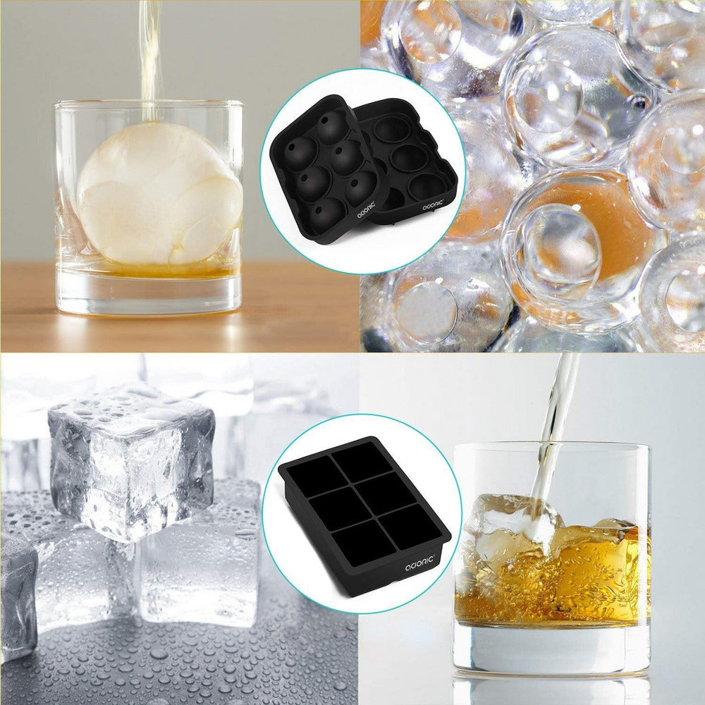 Sphere Ice Ball Maker with Lid and Large Square Ice Cube Molds