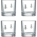 Four clear glass tumblers with elegant silver bee and fly motifs