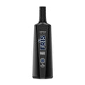 A sleek black Frïs Vodka bottle featuring a bold blue Frïs logo, "Smooth as Ice" text, and a blue snowflake design, isolated on a white background