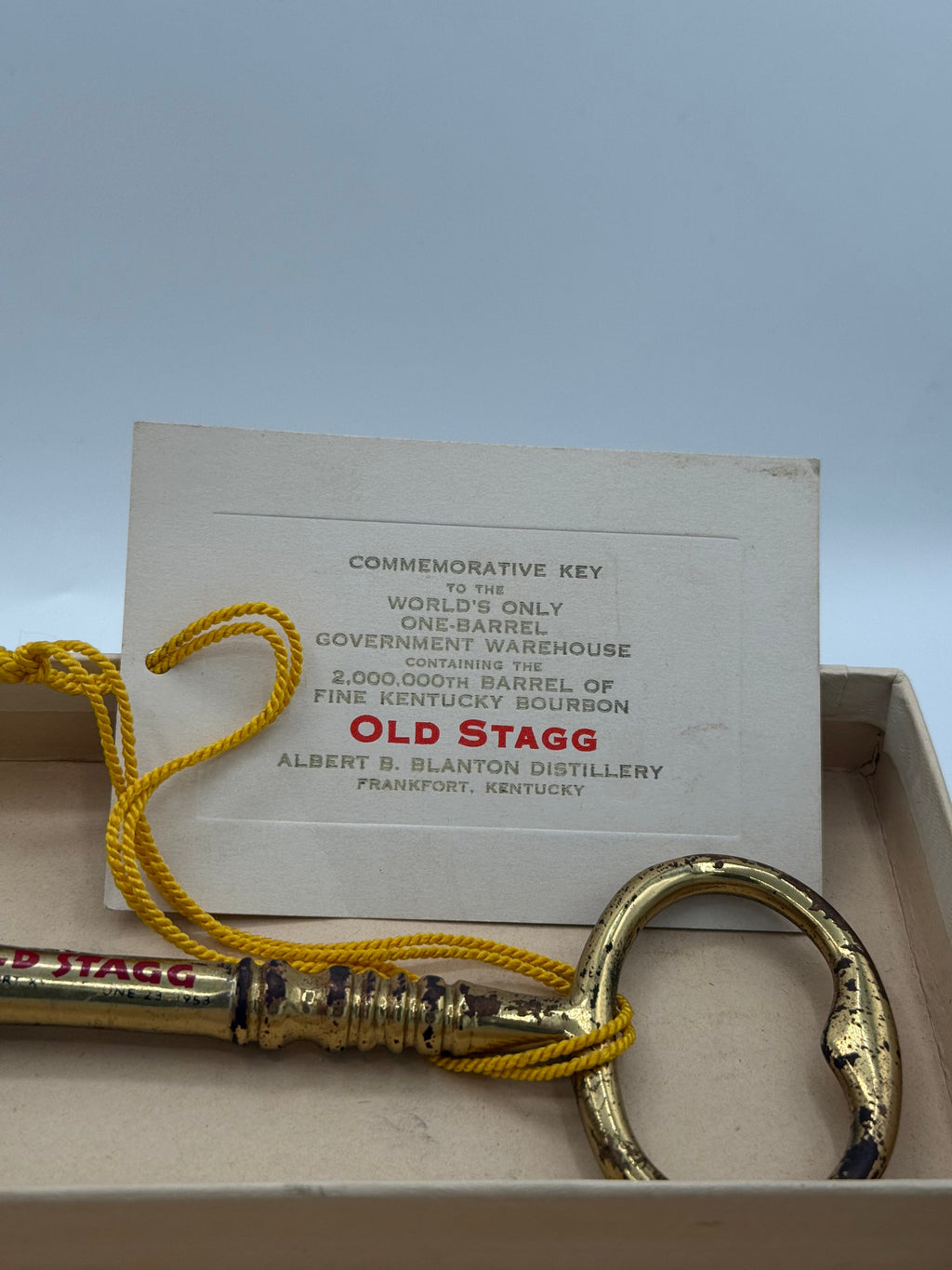 Old Stagg 5 Year Old Quart W/ 2,000,000 Stagg Barrel Commemorative Key (Key Engraved June 23, 1953)