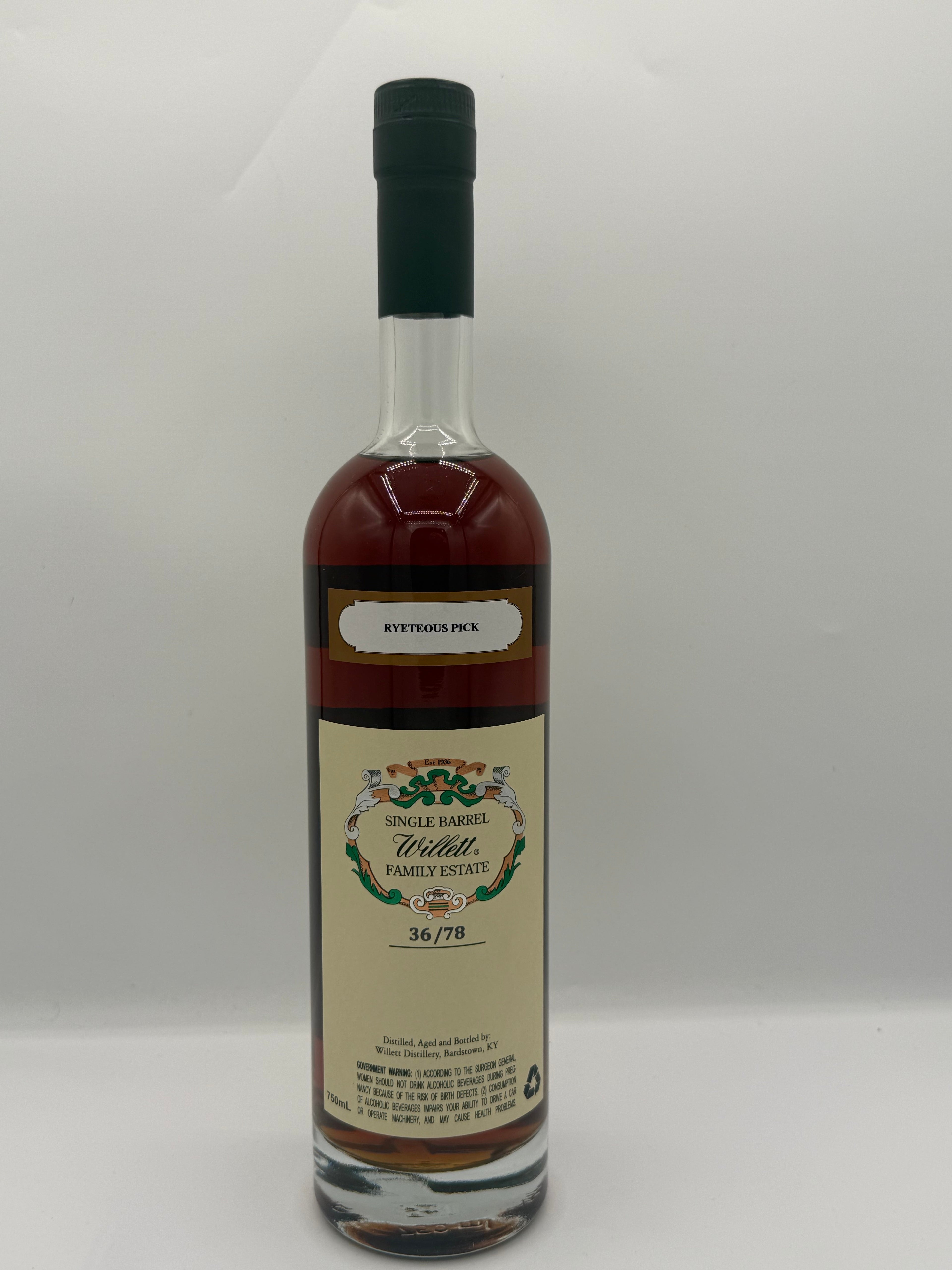 Willett Family Estate 8 Year Single Barrel Rye #2883 128.0 Proof (RYETEOUS PICK) very dark