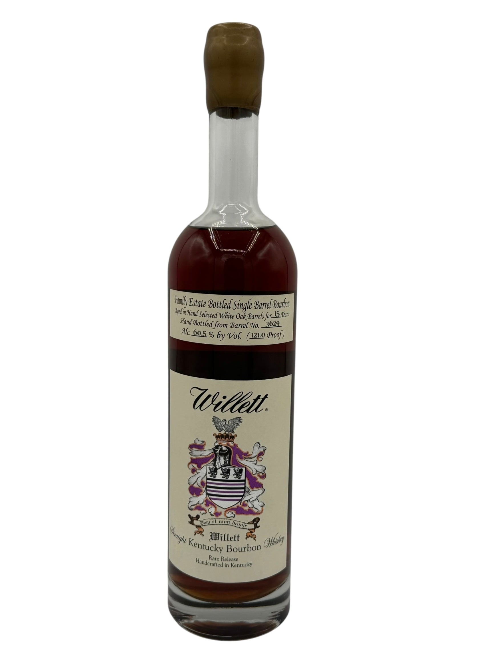 Willett Family Estate Single Barrel Bourbon 15 Year Old Gold Wax  #3629 121 Proof (HIGH 5) SHORT BARREL - 52 BOTTLE COUNT